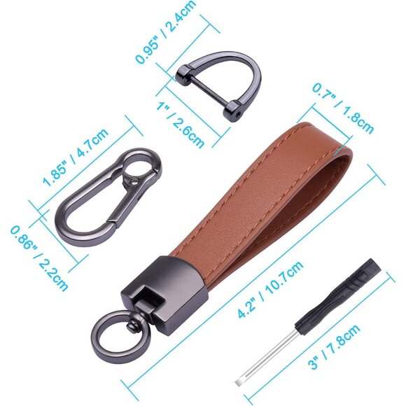 🆕 Men Brown Genuine Leather Car Keychain Universal Fob Holder Anti-Lost D-Ring - Picture 6 of 6